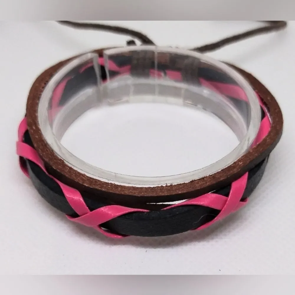 Men's bracelet leather layered black new e84